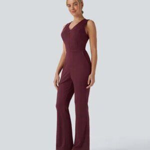 SculptKnit V Neck Sleeveless Casual Bootcut Jumpsuit with Pockets-Easy Peezy